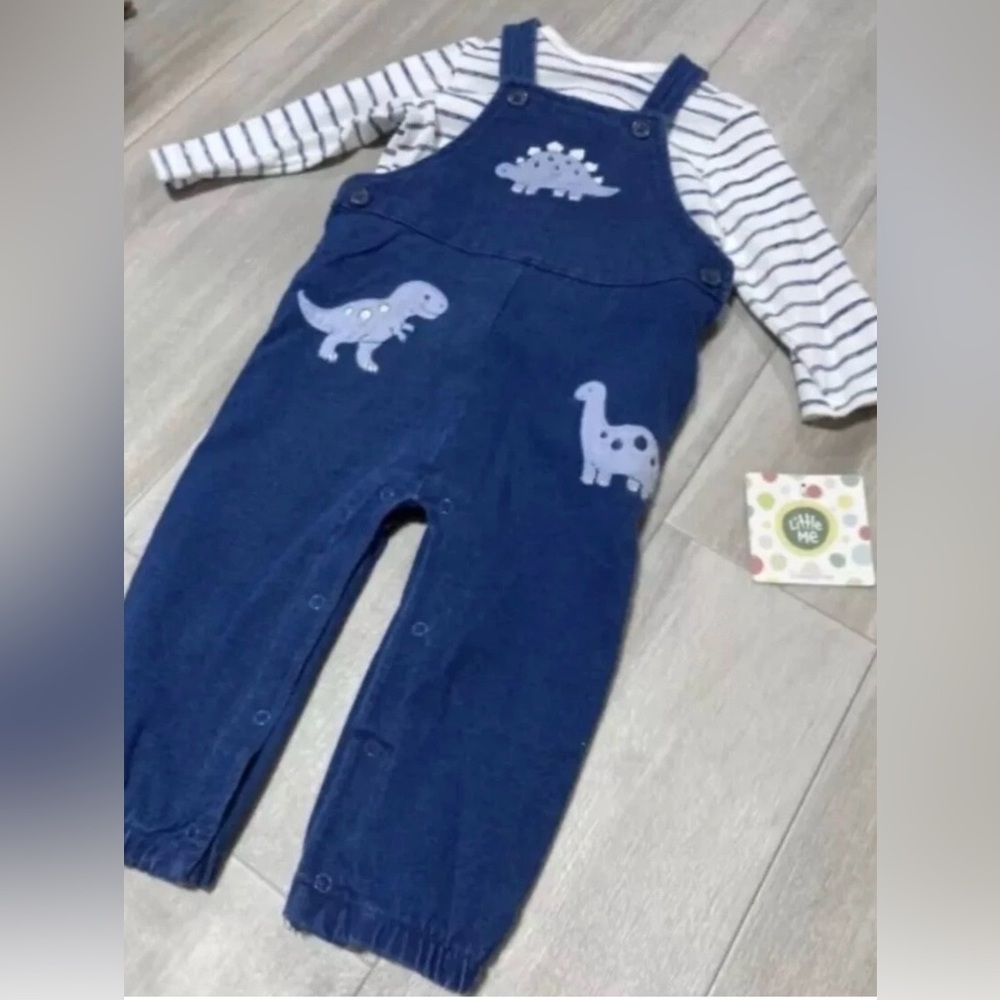 Little Me Baby Boys Blue Dinosaurs Long Sleeve Overall Shirt Set Size 6 Months